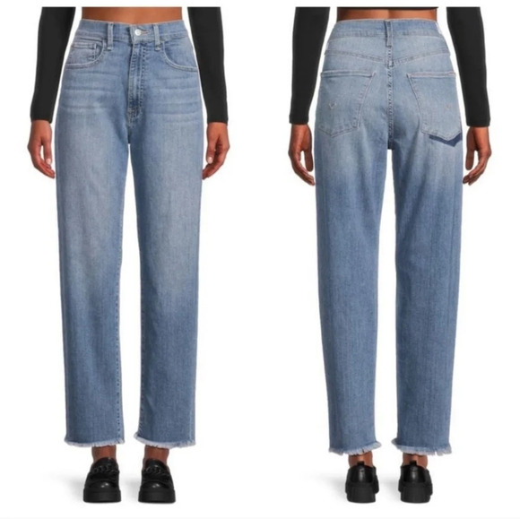 Hudson Kass Stella Straight Crop Light Wash Jeans, Frayed Hem, High Rise, EUC! - Picture 1 of 13